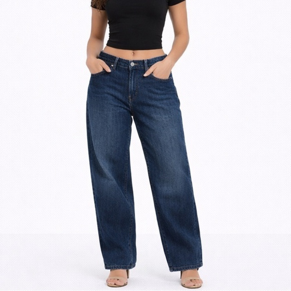 Perry Ellis Womens Dark Wash Straight Leg Jeans 34x30 Classic Mid Rise Denim